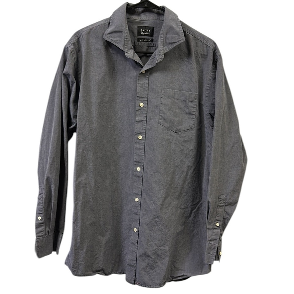 Zachs City Smart 80s Doubles Button Up Long Sleeve Gray Cotton Shirt Mens Large